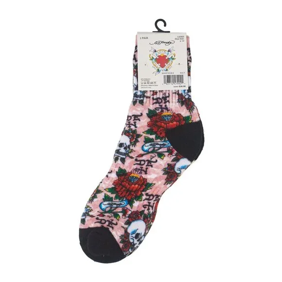 Ed Hardy Womens Cushioned Printed Mid Crew Sock Size 4-10 - Picture 3 of 5